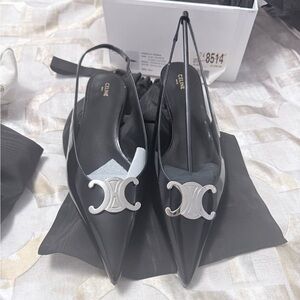 Celine Black Heels with Silver Emblem